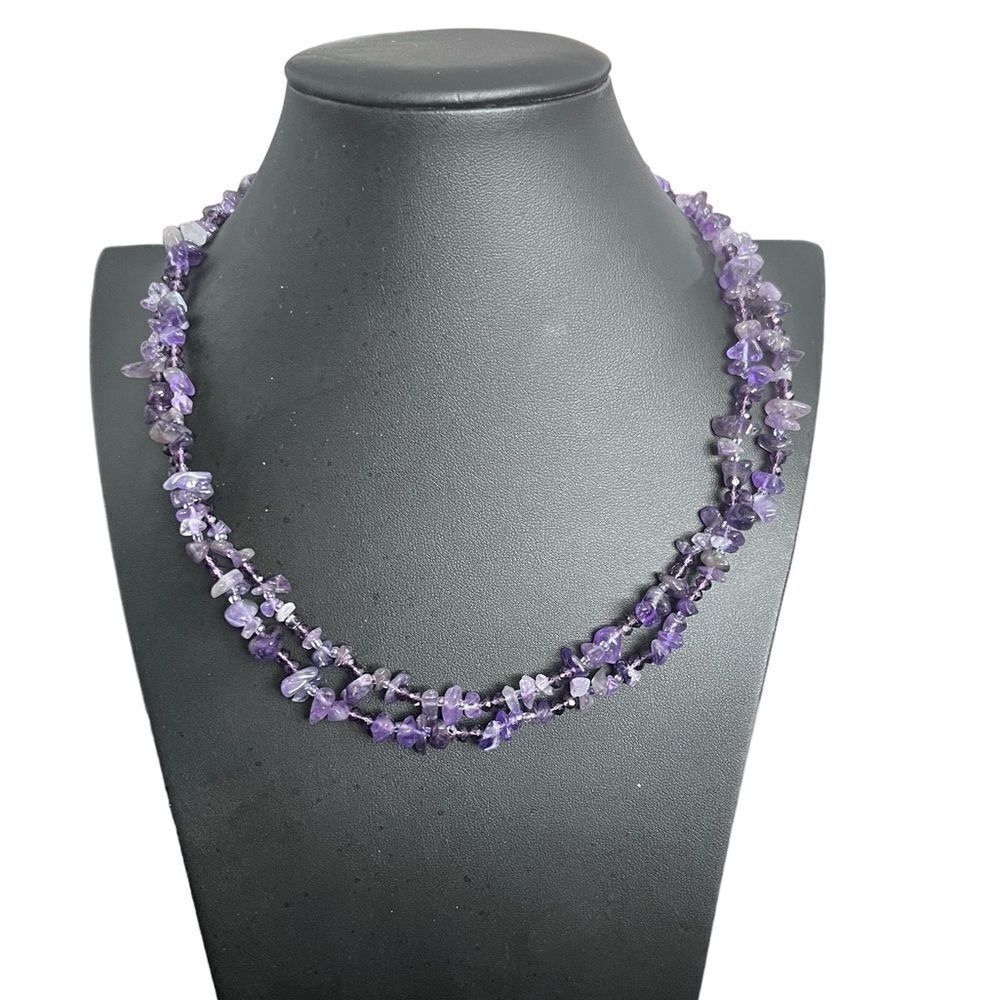 Amethyst Chip Stone Double Rope Statement Necklace